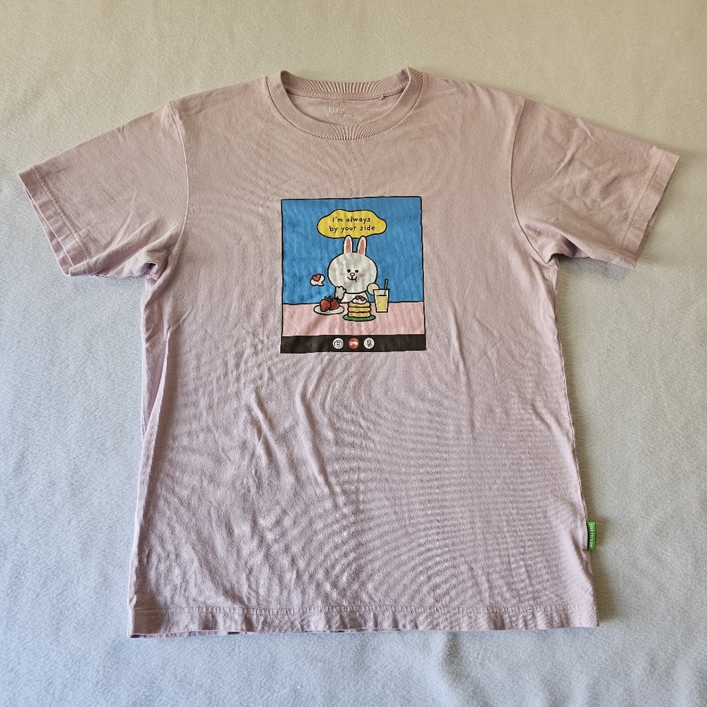 UNI QLO Line Friends  Cute Bunny Graphic Tee Size S. Soft Pink Color